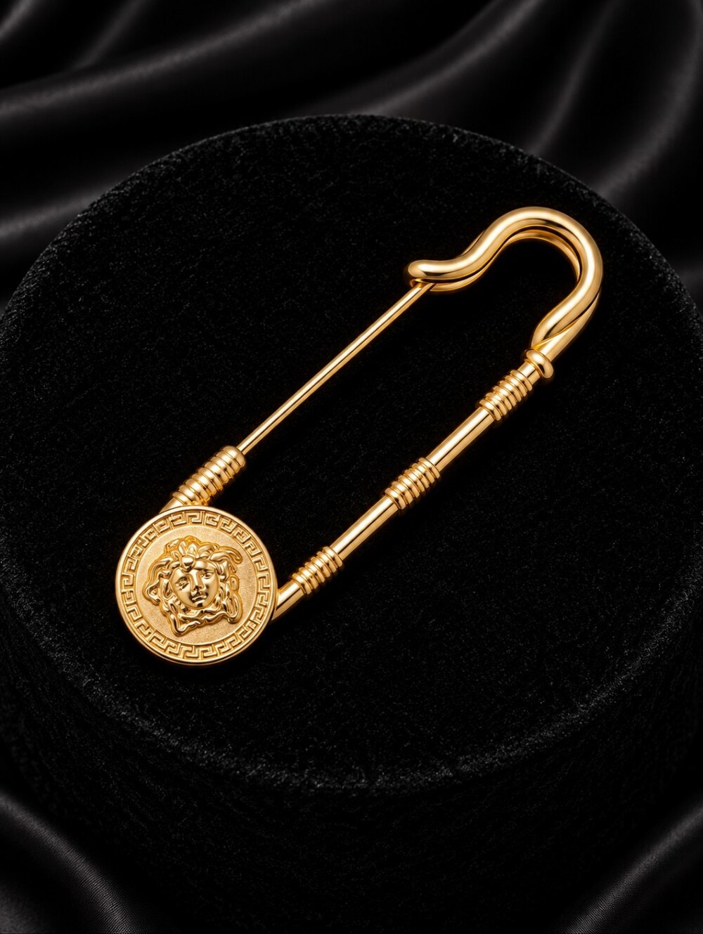 Gold-Tone Safety Pin Brooch with Coin Accent